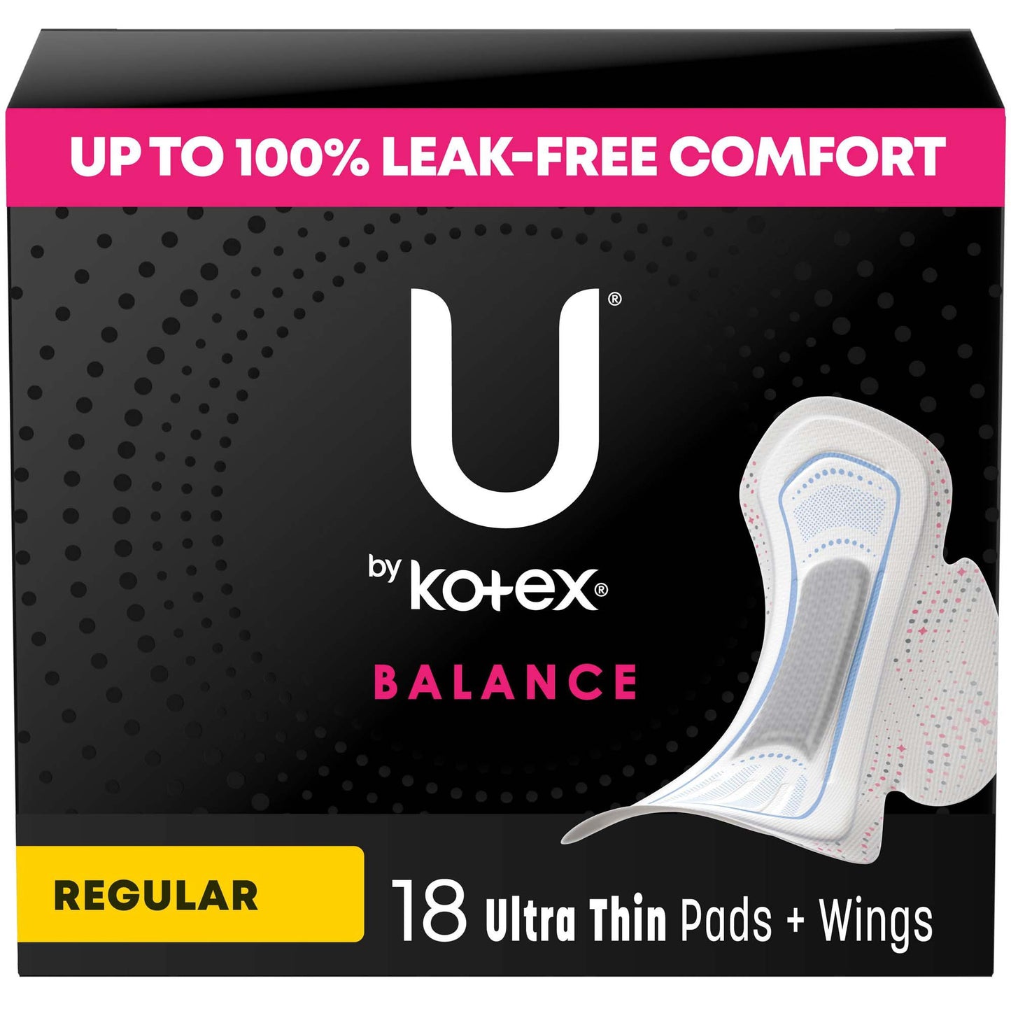 U by Kotex® Balance Ultra Thin Charcoal Pads with Wings, Regular