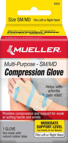 Compression Glove Mueller® Compression & Support Gloves Fingerless Small / Medium Over-the-Wrist Length Ambidextrous