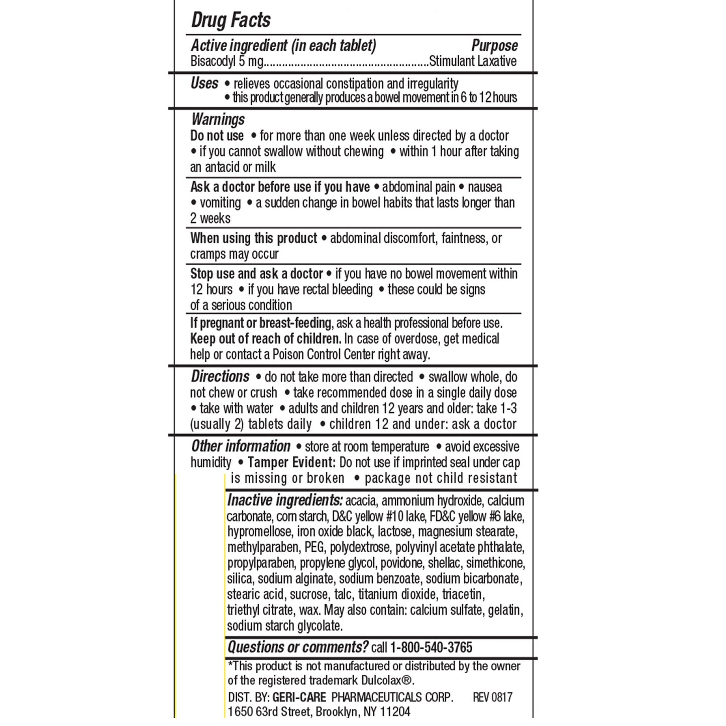 Laxative Tablet 25 per Bottle Bisacodyl USP