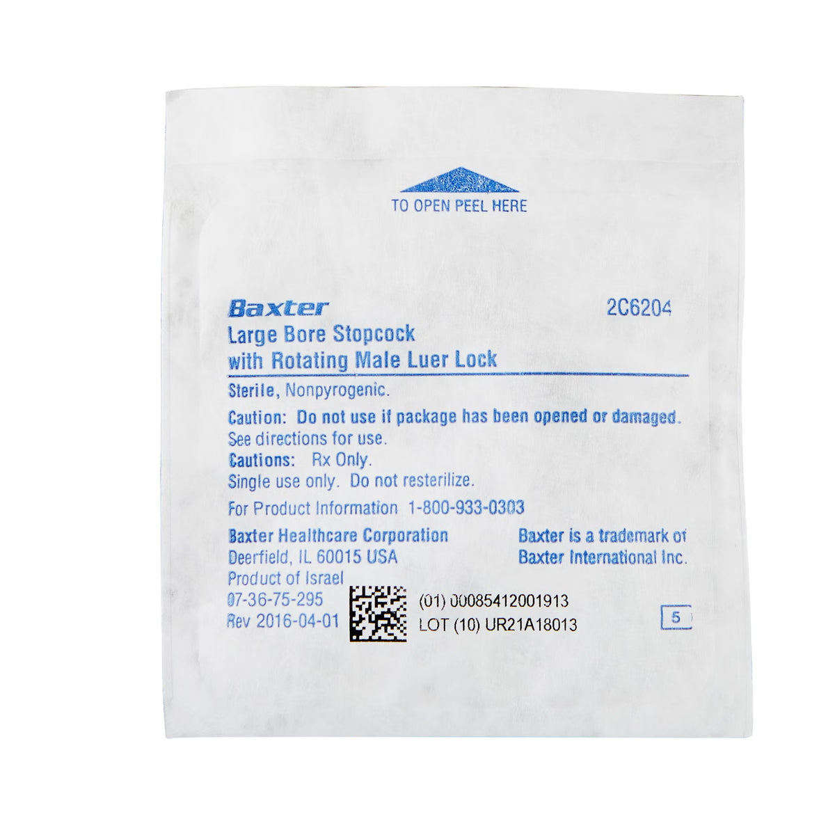 Baxter 2C7304 large bore stopcock male luer lock.