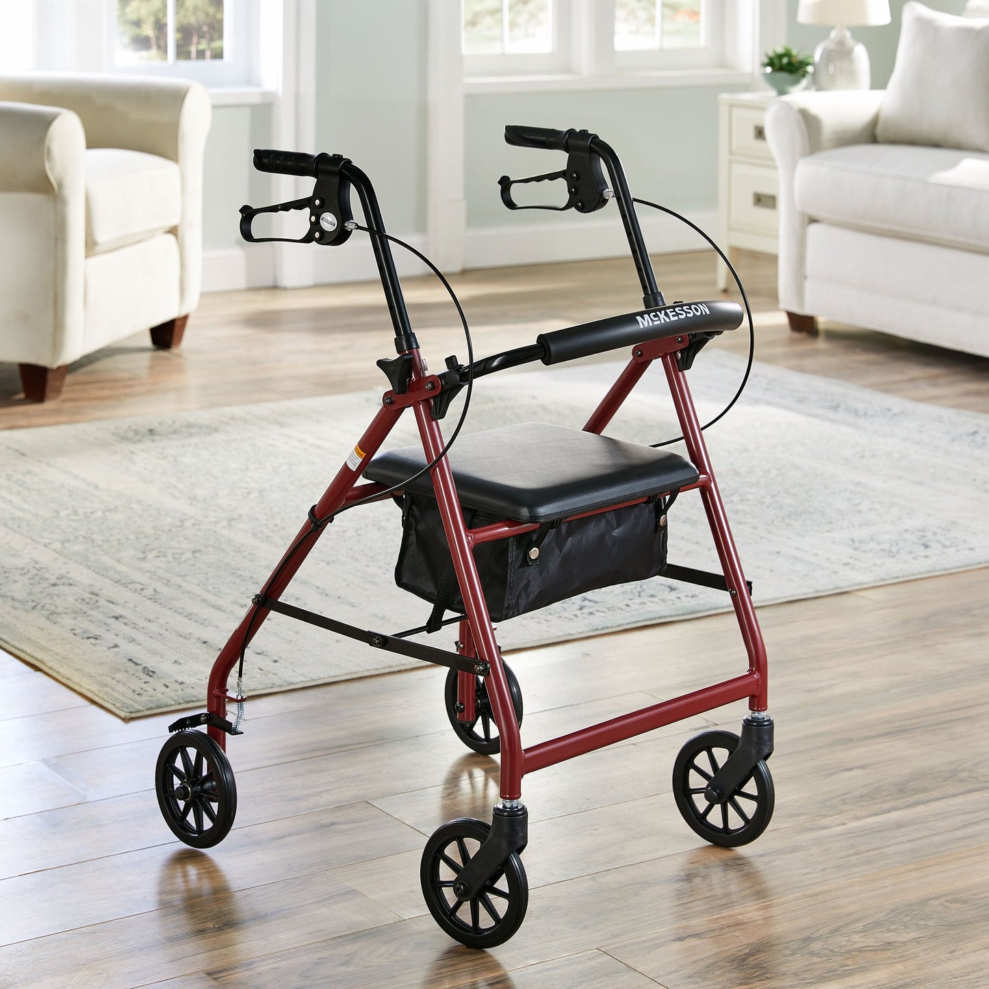McKesson Folding Aluminum Four-Wheel Rollator, Red