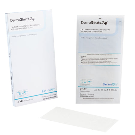 DermaRite 00535E DermaGinate/ Ag Silver Alginate Dressing, 4 x 8 Inch