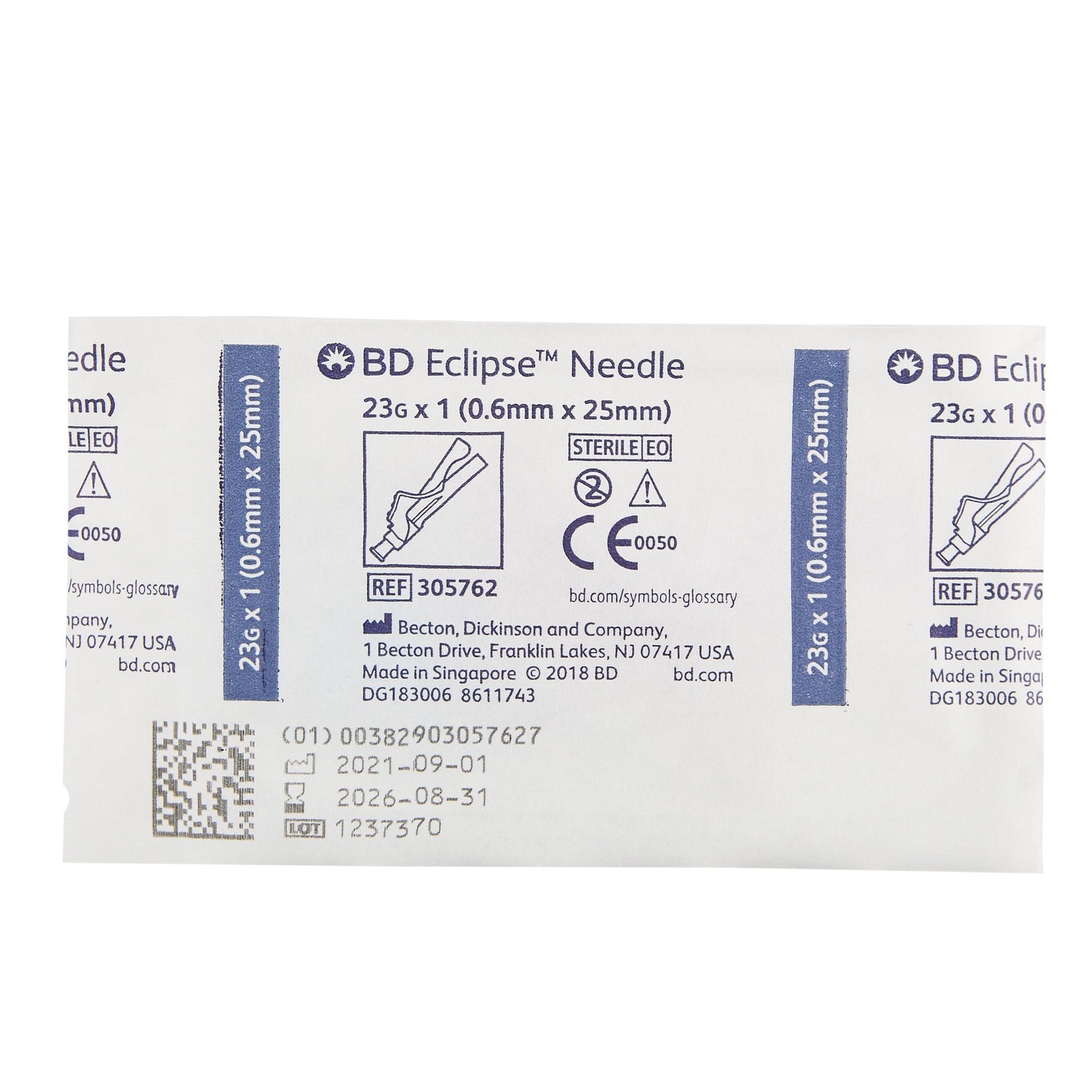 BD 305762 Safety Hypodermic Needle Eclipse™ 1 Inch Length 23 Gauge Thin Wall Hinged Safety Needle