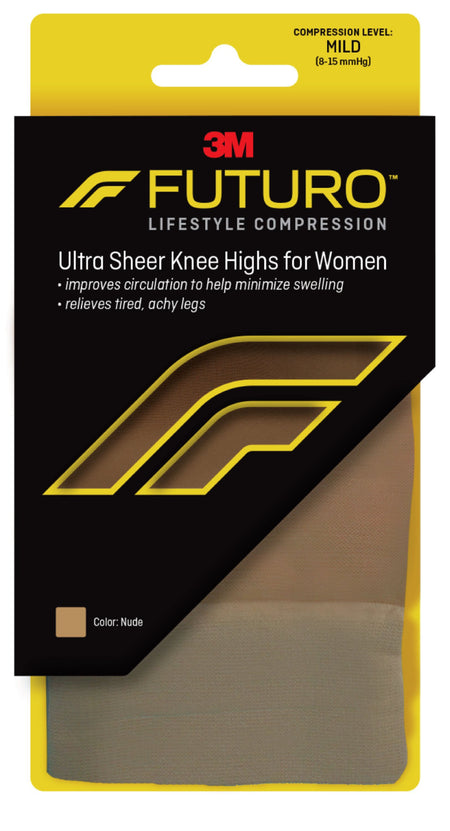 3M 71014NEN Futuro Energizing Compression Stockings, Knee High, Nude, 8 to 15 mmHg, Adult Women, Medium
