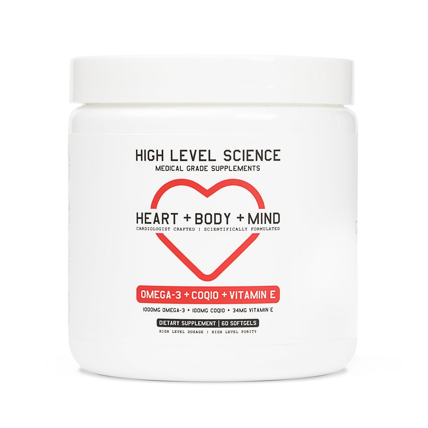 High Level Science Heart + Body + Mind Supplement, Omega-3, CoQ10 & Vitamin E