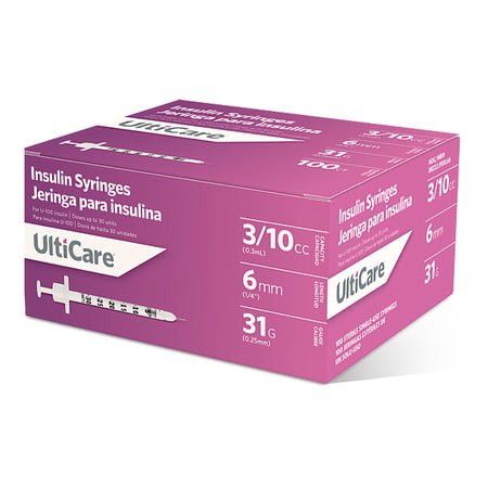 Ultimed 91006 UltiCare Standard Insulin Syringe with Needle, 31 Gauge, 1/4 Inch