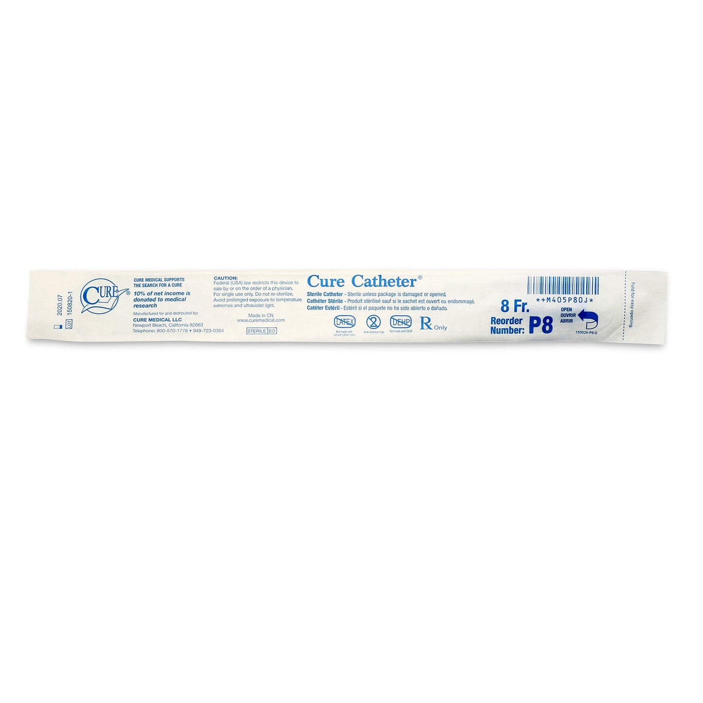 Cure Catheter™ Urethral Catheter, 8 Fr., Unisex, Straight