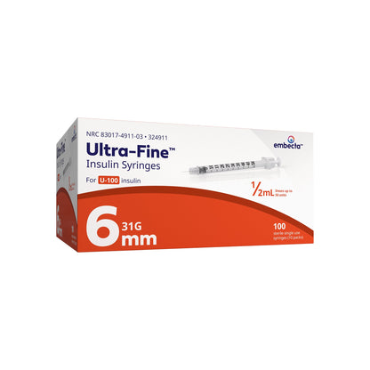 Standard Insulin Syringe with Needle Veo™ Ultra-Fine™ 0.5 mL 15/64 Inch 31 Gauge NonSafety Regular Wall