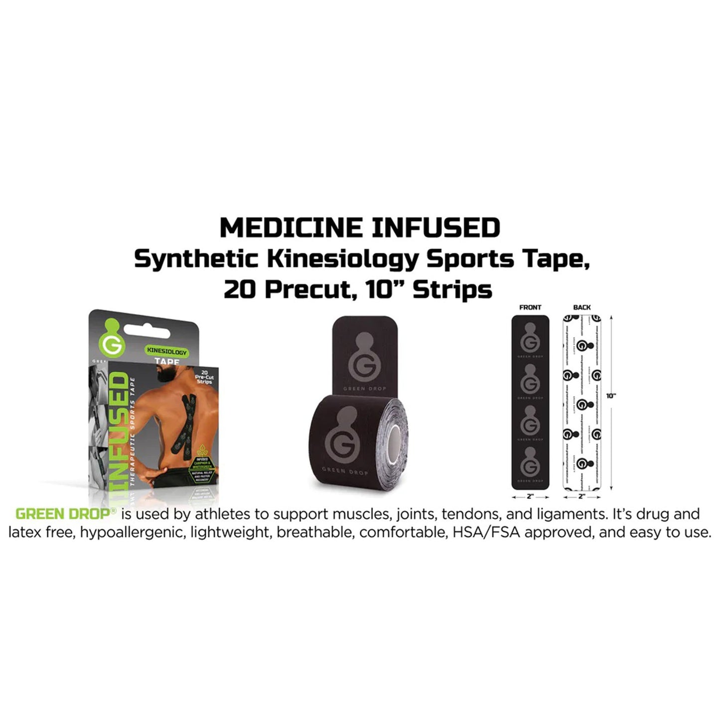 Green Drop Sports Tape, Infused Kinesiology Tape for Recovery