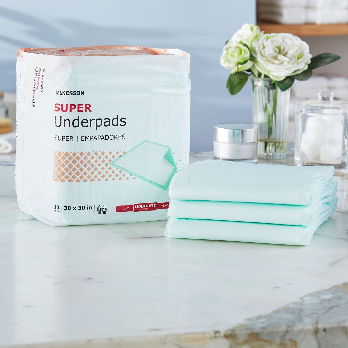 McKesson Super Moderate Absorbency Underpad, 30 x 30 Inch