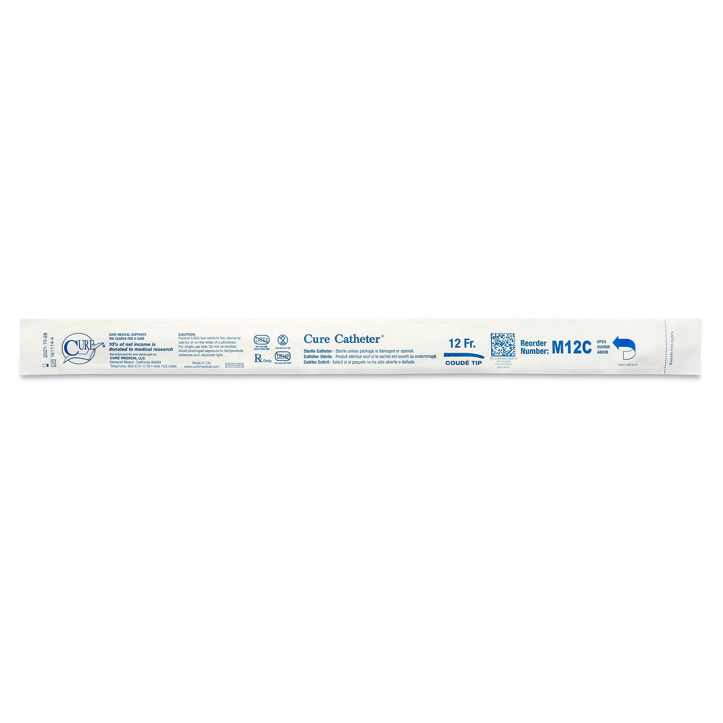 Cure Catheter™ Urethral Catheter, 12 Fr., Male, Coude