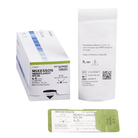 McKesson 1034512 Nylon Nonabsorbable Suture with Needle, P-13, Monofilament