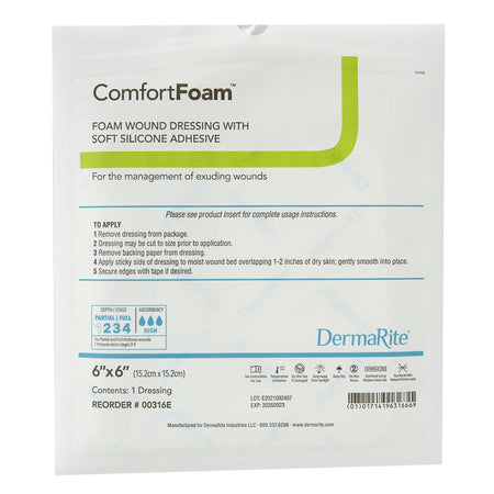 DermaRite 00316E ComfortFoam Silicone Adhesive without Border Silicone Foam Dressing