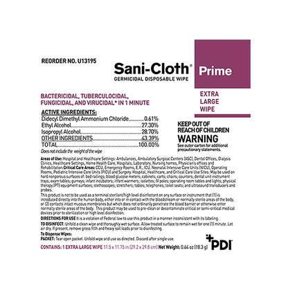 Sani-Cloth® Prime Extra Large Germicidal Disinfectant Wipes, 11.5 x 11.75 Inch