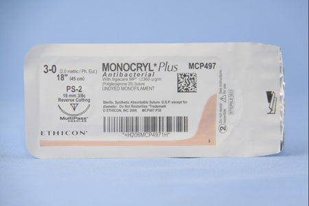 Ethicon MCP497G Monocryl Plus Poliglecaprone 25 with Irgacare MP Antibacterial Suture Absorbable Needle