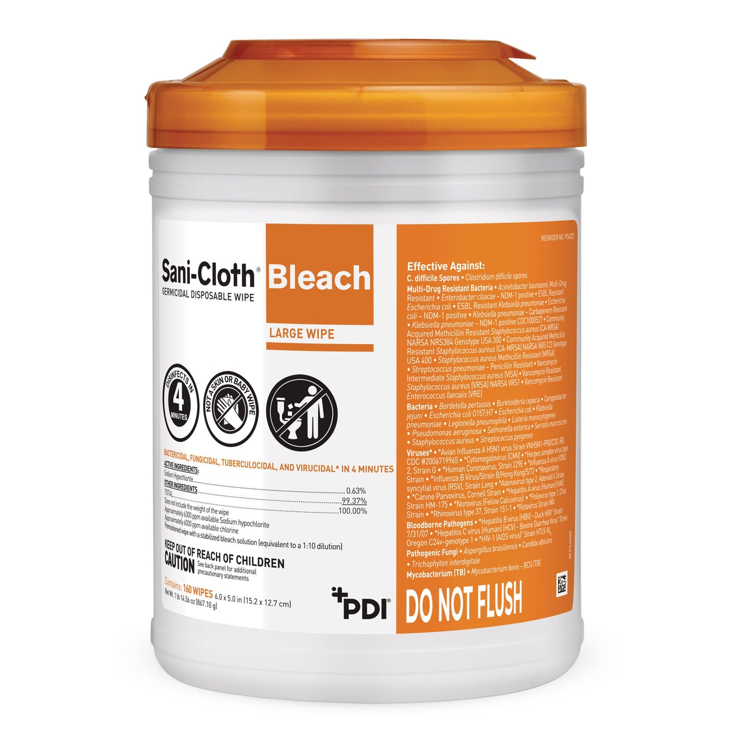 Sani-Cloth® Bleach Germicidal Disinfectant Wipe, Canister, 160 ct.