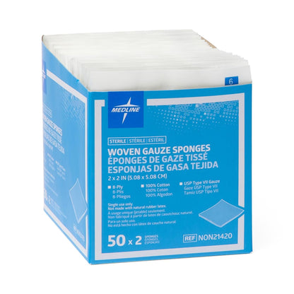 Medline Sterile USP Type VII Gauze Sponge, 2 x 2 Inch, 8-Ply