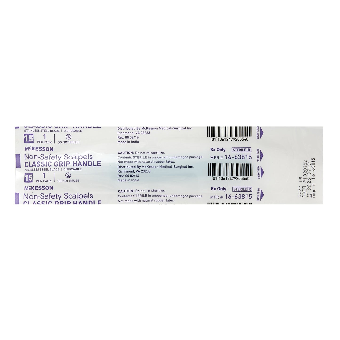 Mckesson 16-63815 Scalpel No. 15 Stainless Steel / Plastic Classic Grip Handle Sterile Disposable