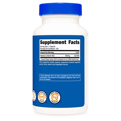 Dietary Supplement nutricost® Vitamin B2 Riboflavin Vitamin B2 400 mg Strength Capsule 120 Per Bottle