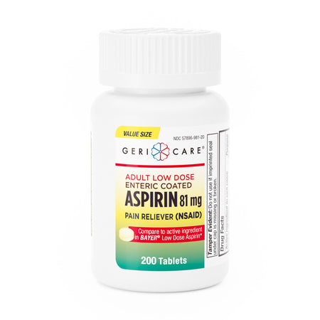Geri-Care 981-20-GCP Pain Relief 81 mg Strength Aspirin Tablet 200 per Bottle