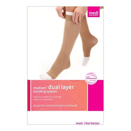 Mediusa D240015 Compression Stocking with Liner mediven Knee High X-Large Beige Stocking: Open Toe