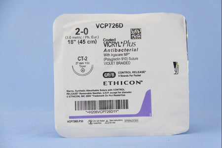 Ethicon VCP726D Coated Vicryl Polyglactin 910 Absorbable Antibacterial Suture with Needle, Taper Point