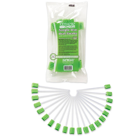Sage 6076 Toothette Plus Oral Swabsticks Foam Tip, Green, 6 Inch, Individually Wrapped