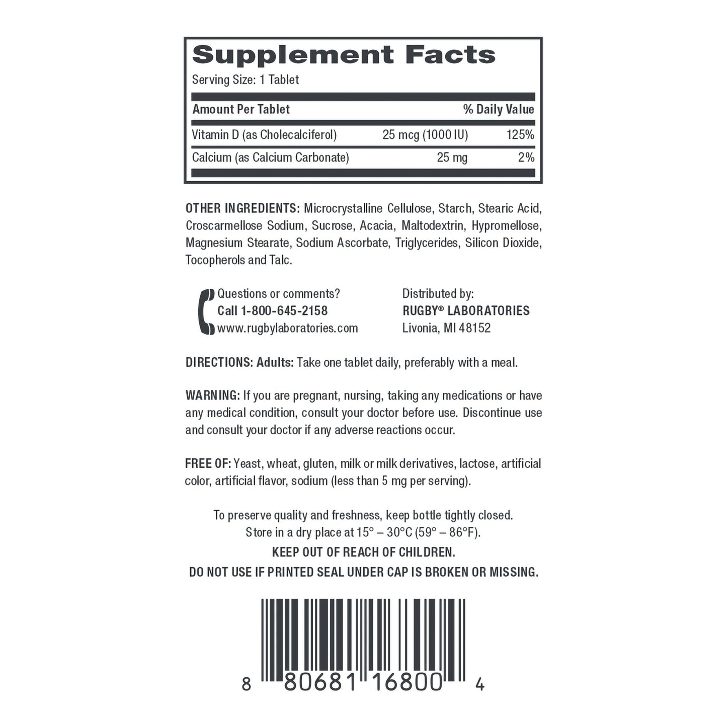 Vitamin Supplement Vitamin D3 25 mcg Strength Tablet 90 per Bottle