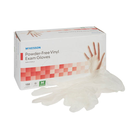 McKesson 14-136 Vinyl Exam Glove, Medium, Clear