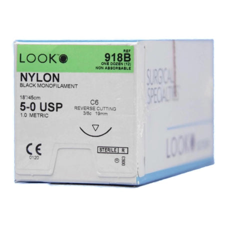 Surgical Specialties 918B LOOK Nylon Nonabsorbable Suture with Needle, C6 Reverse Cutting