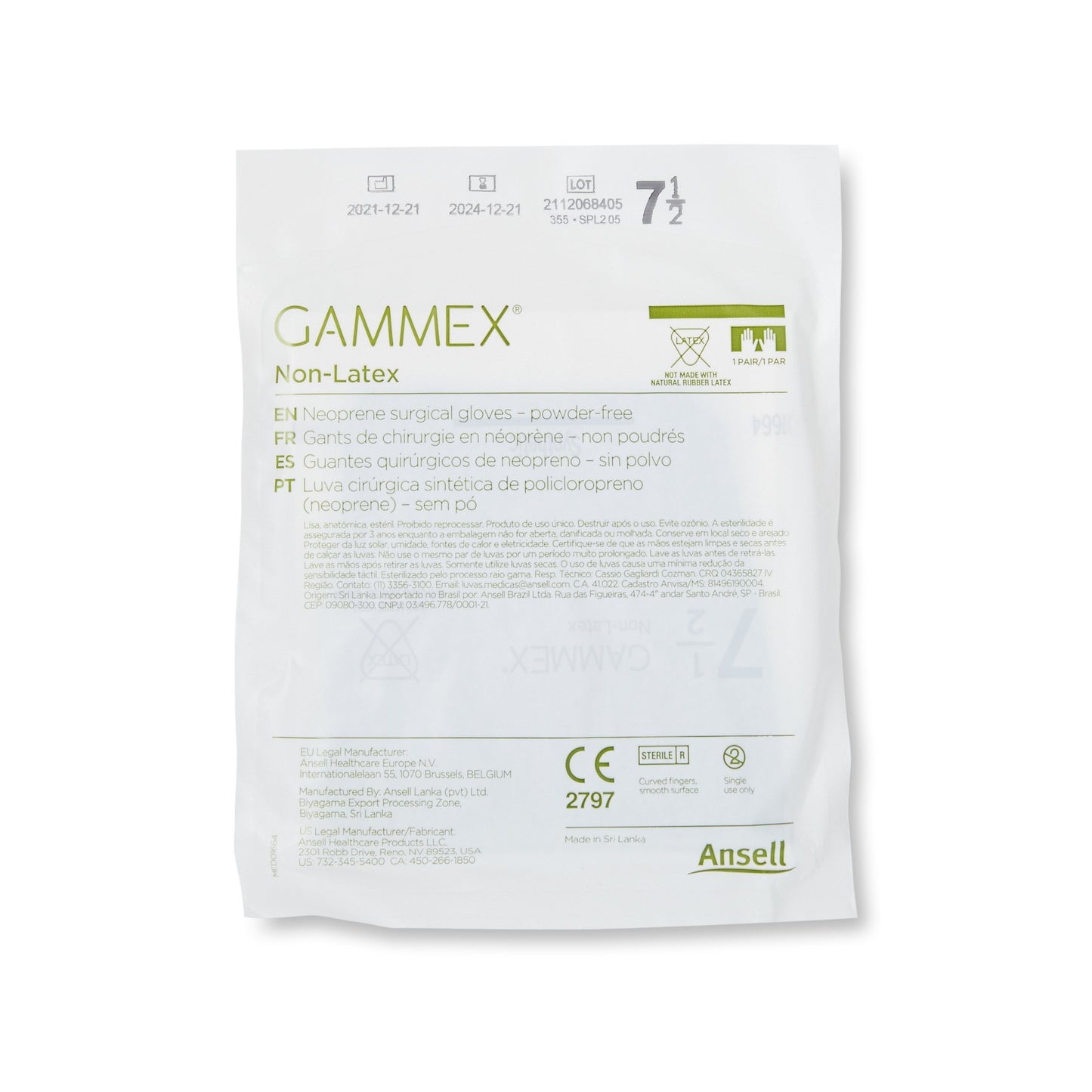 Gammex® Non-Latex Polyisoprene Surgical Glove, Size 7.5, Green