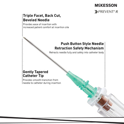 Peripheral IV Catheter McKesson 18 Gauge 1.16 Inch Polyurethane Straight Hub Non Blood Control Push Button Safety
