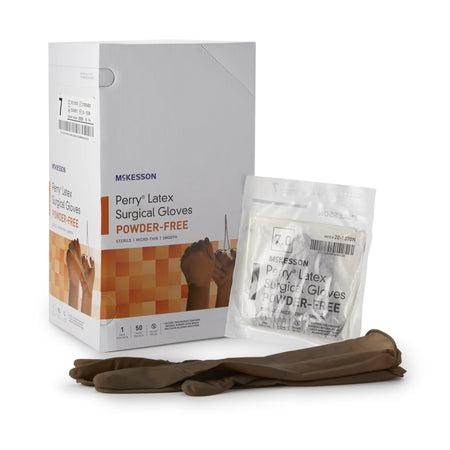 McKesson 20-1370N Perry Latex Surgical Glove, Size 7, Brown