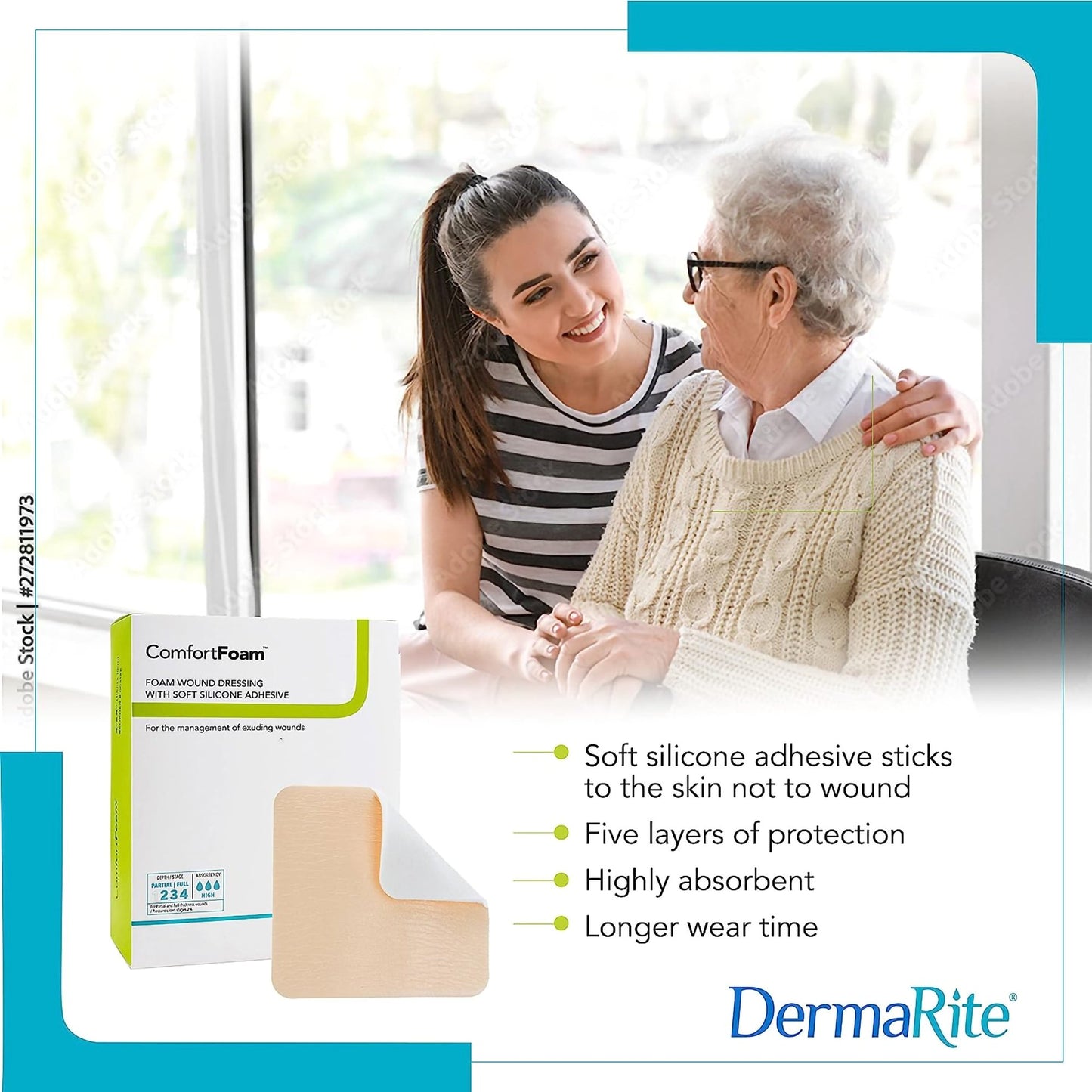 ComfortFoam™ Silicone Adhesive without Border Silicone Foam Dressing, 8 x 8 Inch