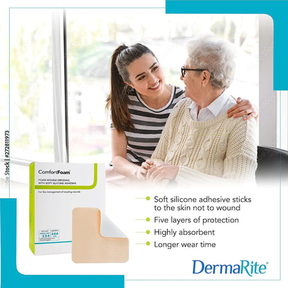 ComfortFoam™ Silicone Adhesive without Border Silicone Foam Dressing, 8 x 8 Inch