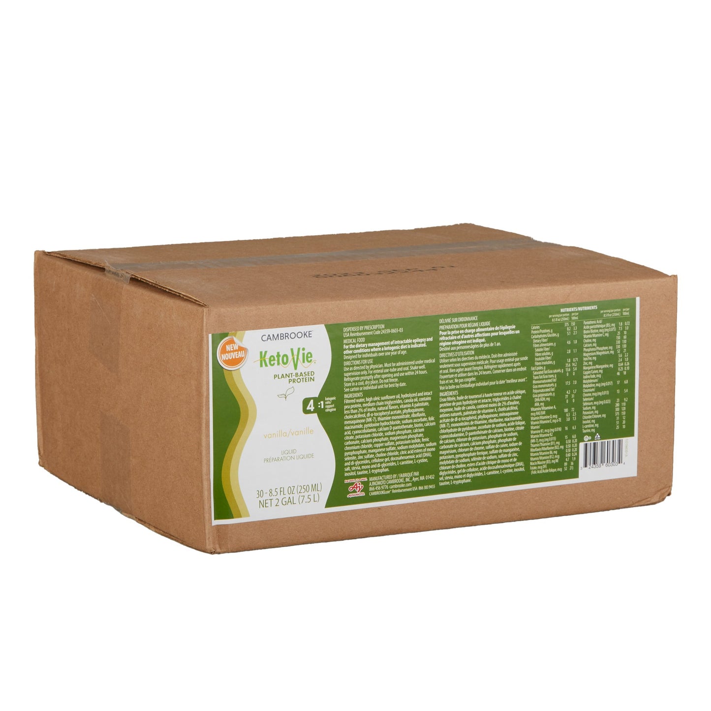Oral Supplement KetoVie® 4:1 Plant-Based Protein Vanilla Flavor Liquid 8.5 oz. Carton