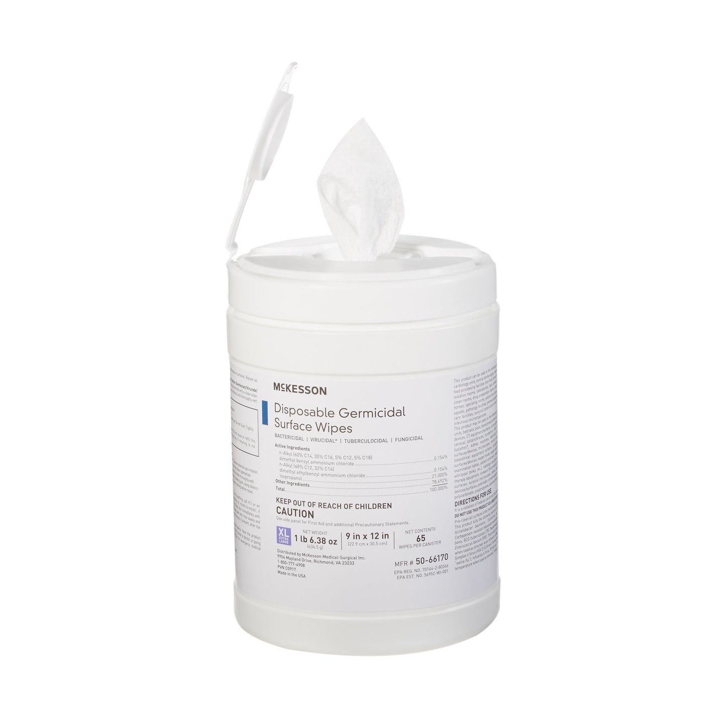 McKesson Germicidal Extra Large Surface Disinfectant Wipes, Canister