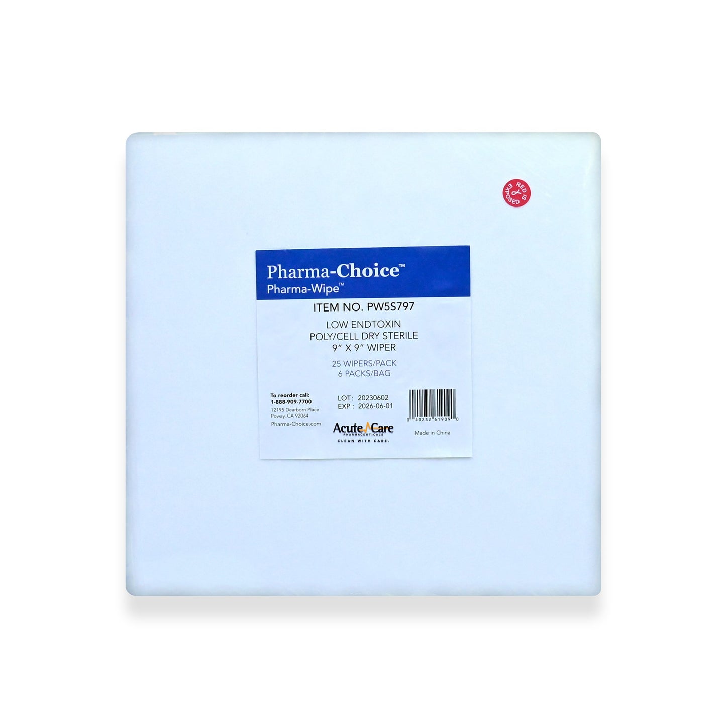 Cleanroom Wipe Pharma-Wipe™ 25 Count Bag 9 X 9 inch Sterile Disposable