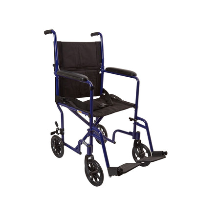 McKesson 146-ATC19-BL Lightweight Transport Chair, Black with Blue Finish