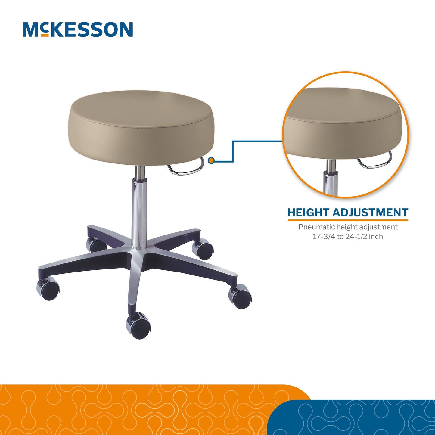 McKesson Round Pneumatic Exam Stool, Clamshell