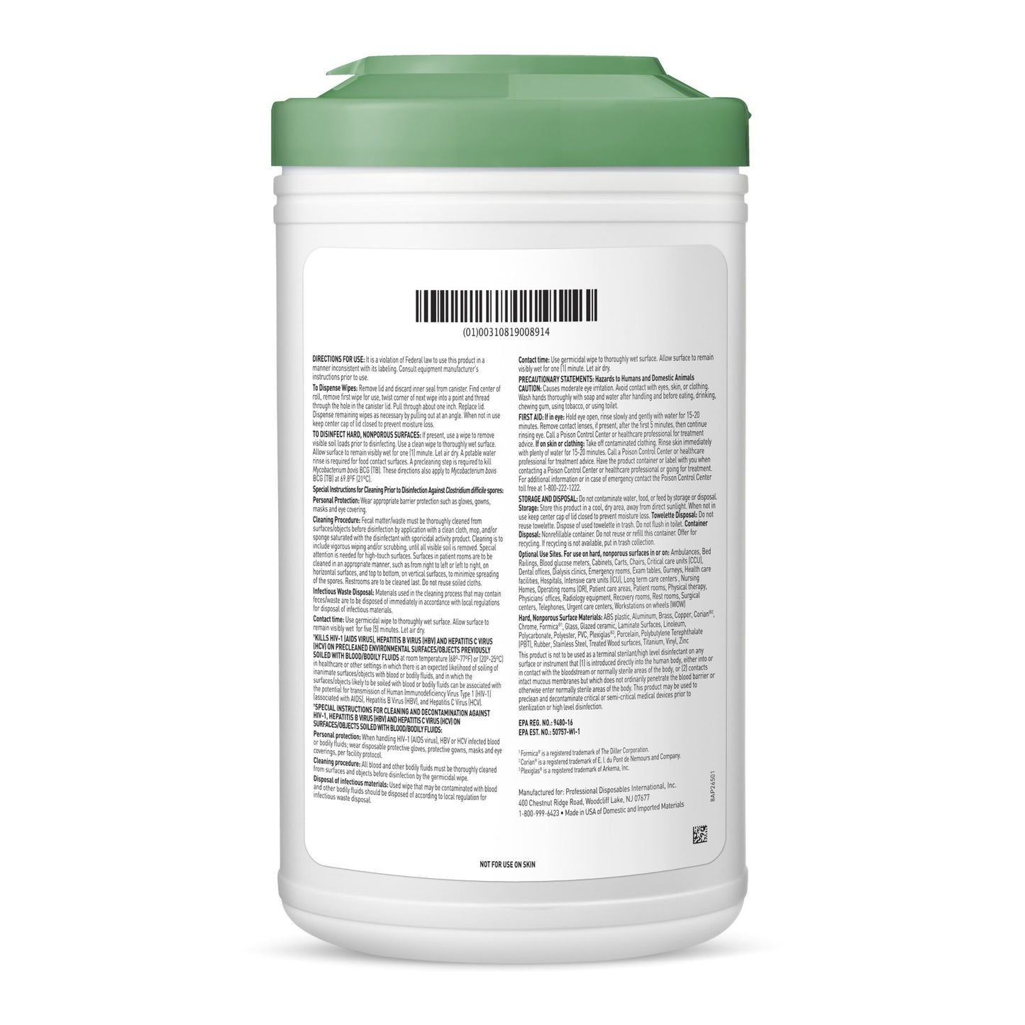 Sani-HyPerCide® Extra Large Germicidal Disinfectant Wipes, Canister, 65 ct.