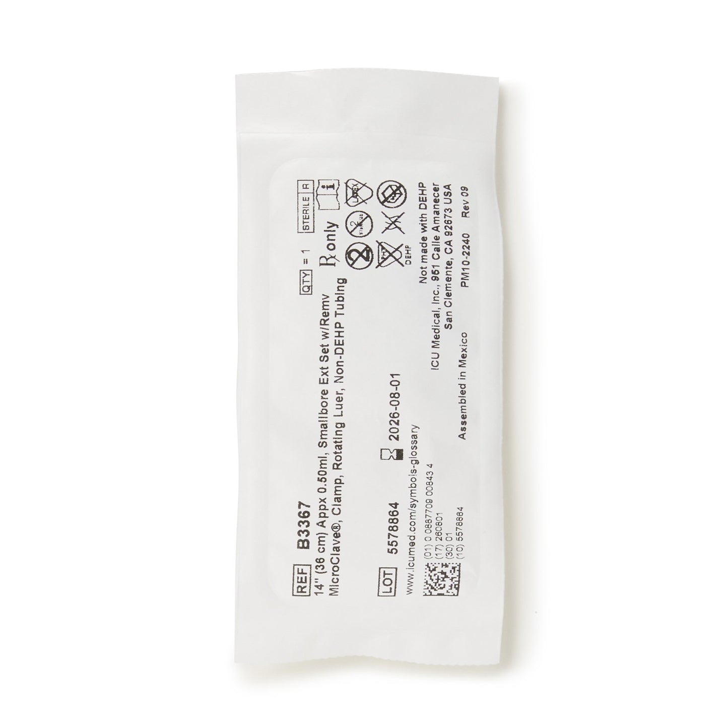 IV Extension Set ICU Needle-Free Port Small Bore 14 Inch Tubing