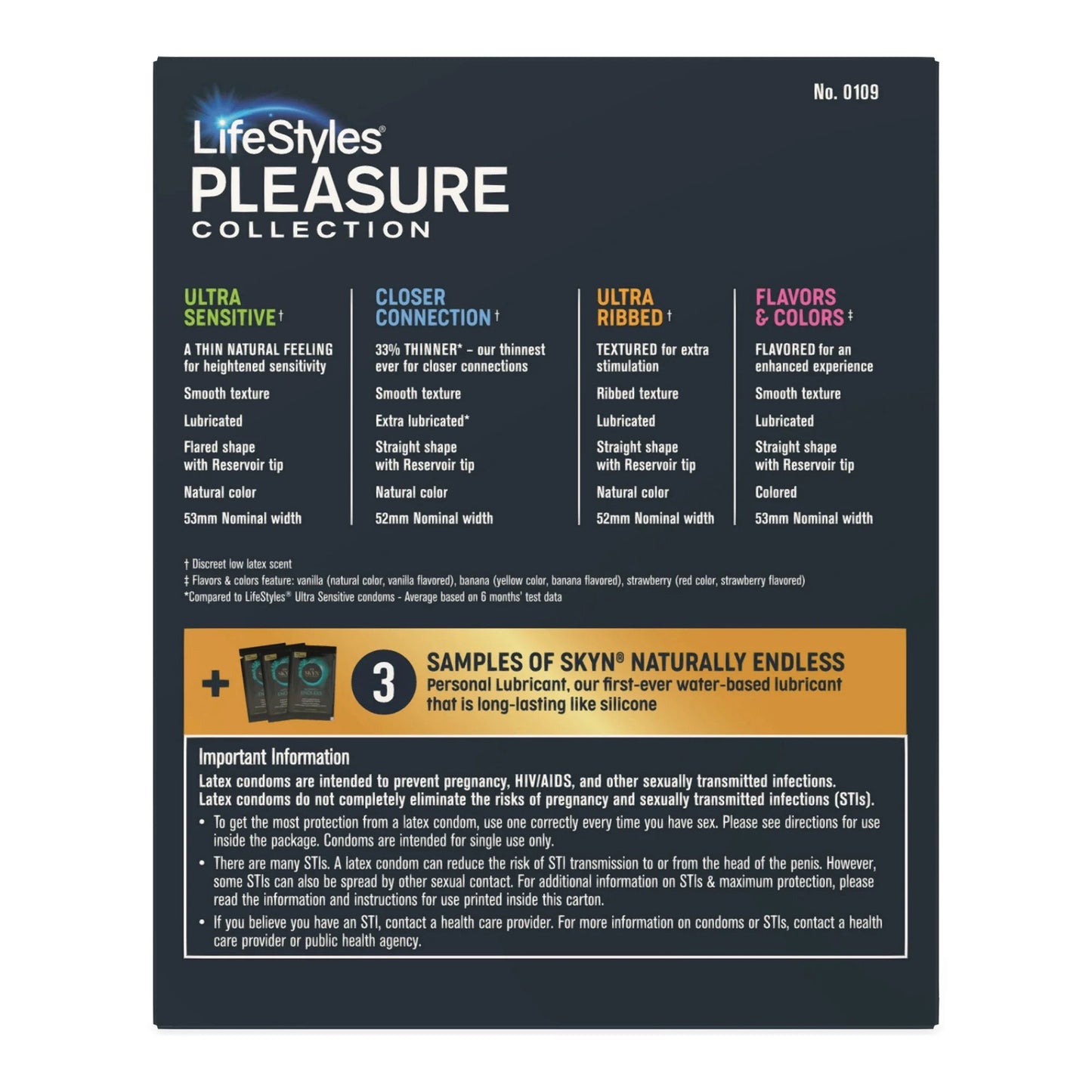 Condom Variety Pack Lifestyles® Pleasure Collection Lubricated One Size Fits Most 36 Per Box