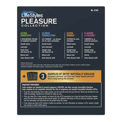 Condom Variety Pack Lifestyles® Pleasure Collection Lubricated One Size Fits Most 36 Per Box