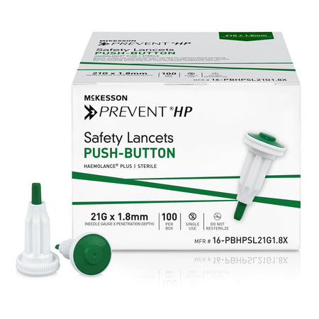 McKesson 1217984 Prevent HP Push Button Safety Lancet, 21 Guage
