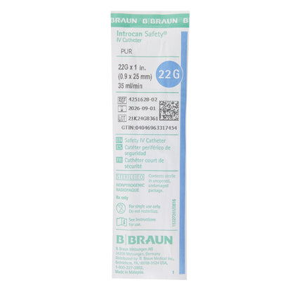 Introcan Safety® Peripheral IV Catheter, 22 Gauge, Straight
