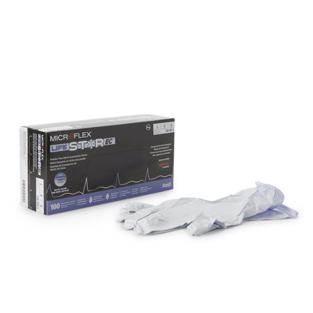 Microflex LSE-104-L LifeStar EC Nitrile Extended Cuff Length Exam Glove, Large, White / Blue