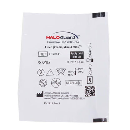 Antimicrobial Protective Disc HaloGUARD™ CHG (Chlorhexidine Gluconate) 1 Inch Disc / 4 mm Hole Diameter Sterile