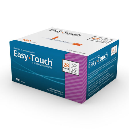 MHC Medical 828555 EasyTouch Standard Insulin Syringe with Needle, 28 Gauge, 1/2 Inch