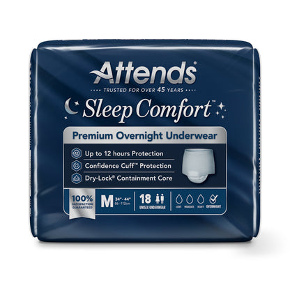 Attends® Sleep Comfort Premium Overnight Underwear, Medium, 24 – 44 Inches
